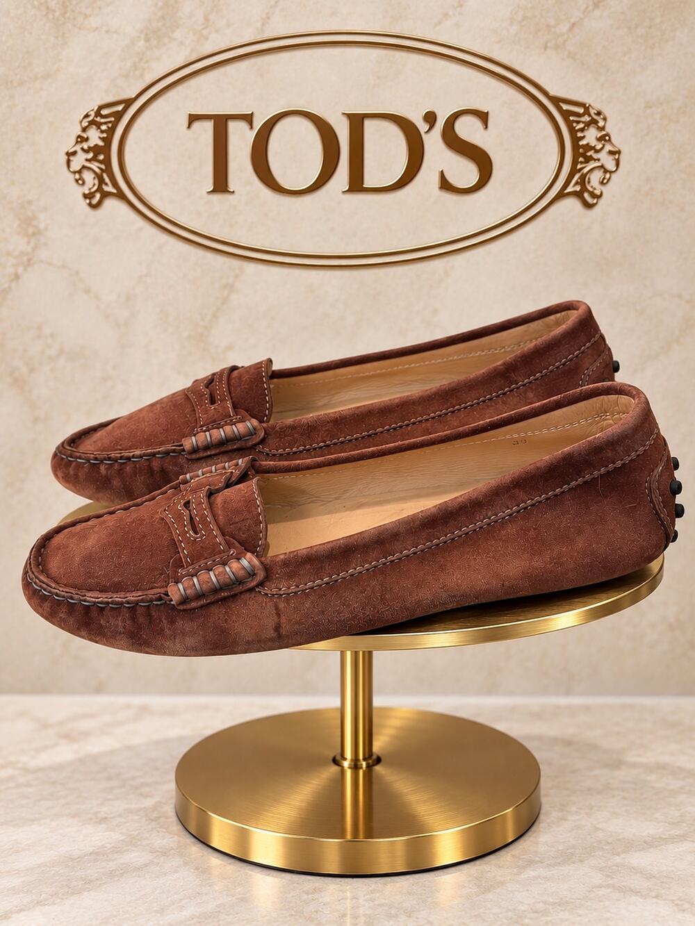 Tod’s Brown Embossed Leather Buckle Driving Loafers Flats EU 37 US 7